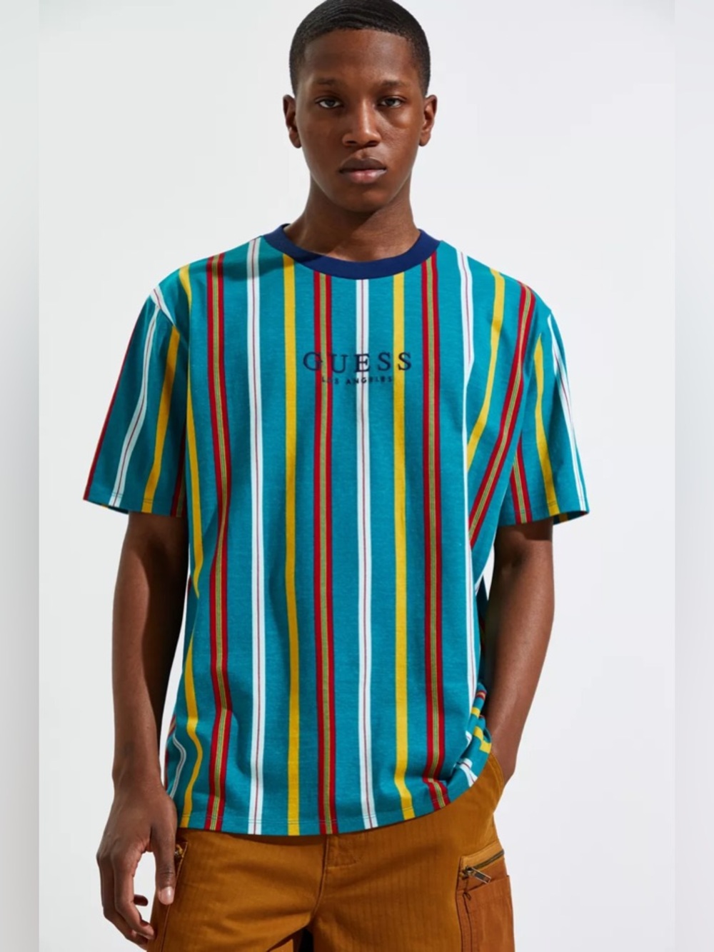 GUESS Teal Party Stripe Tee Size Medium